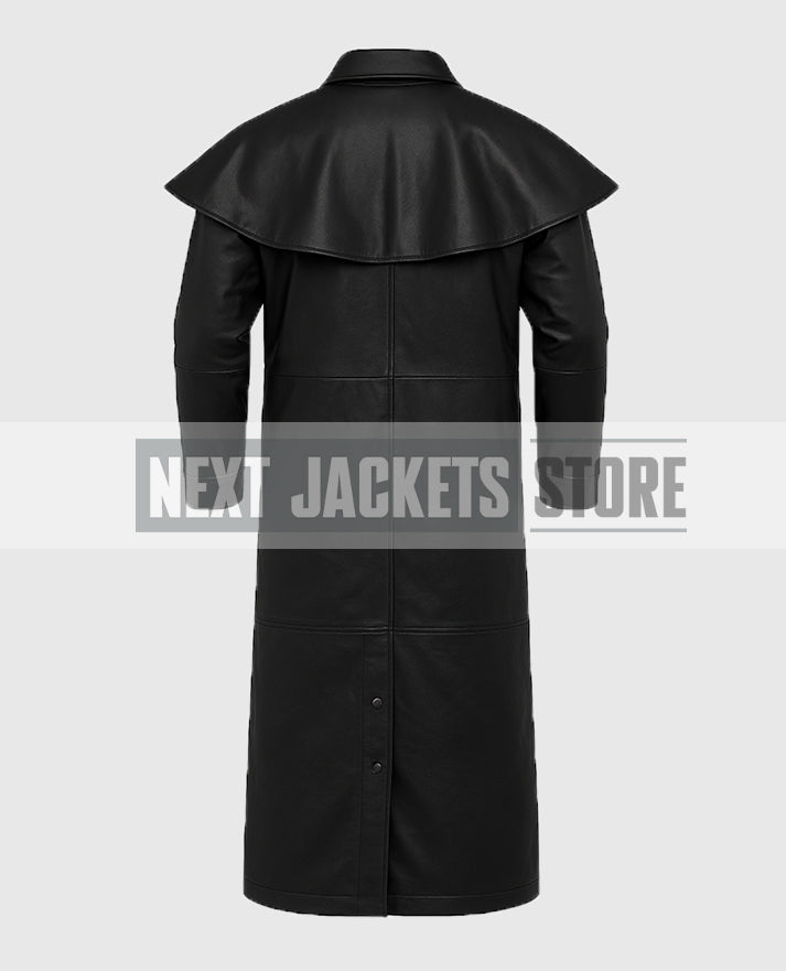 Men's Black Leather Duster With Cape