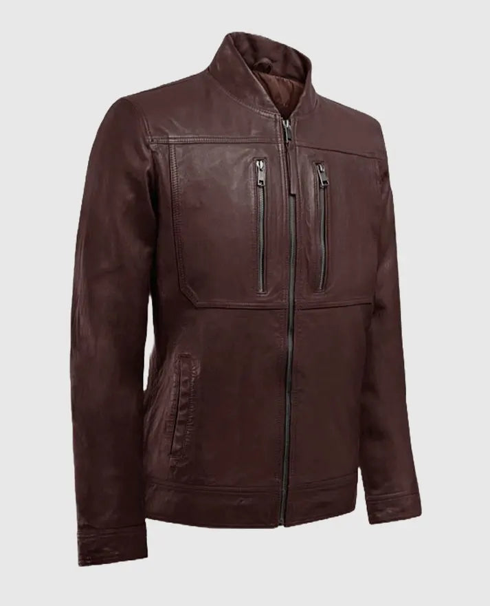 Men's Burgundy Thunder Storm Biker Leather Jacket