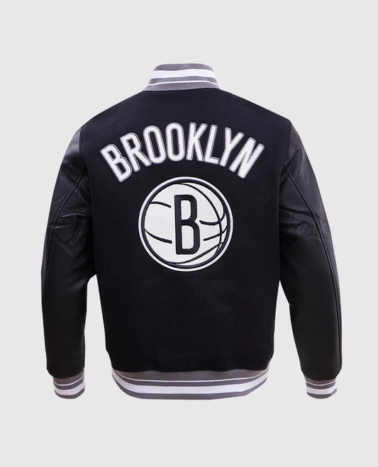 NBA Brooklyn Nets Men's Rib Wool Black Varsity Jacket