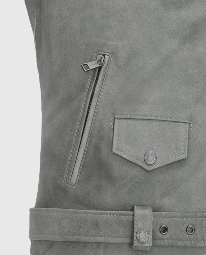 Women's Gray Suede Biker Leather Jacket