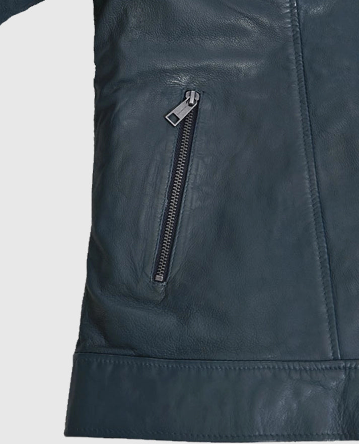 Women's Blue Washed & Wax Soft Winsor Leather Jacket