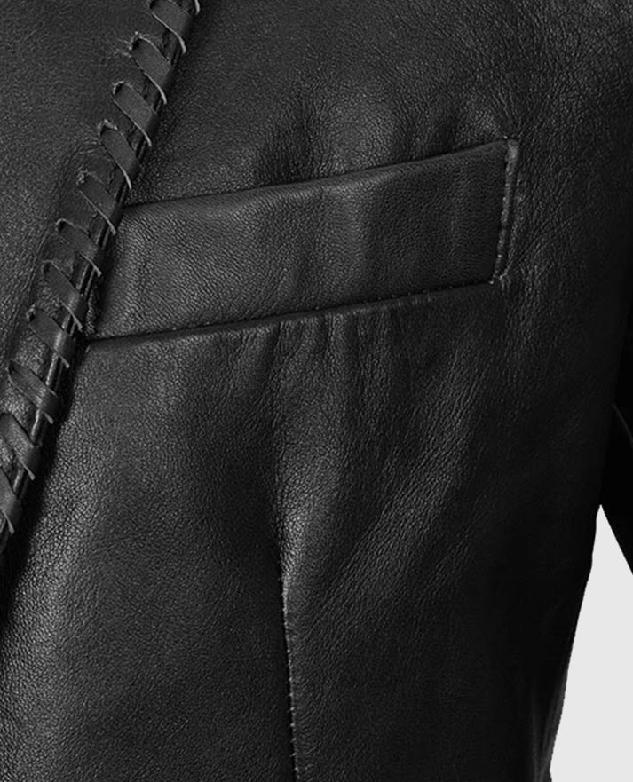 Men's Black Leather Medieval Blazer