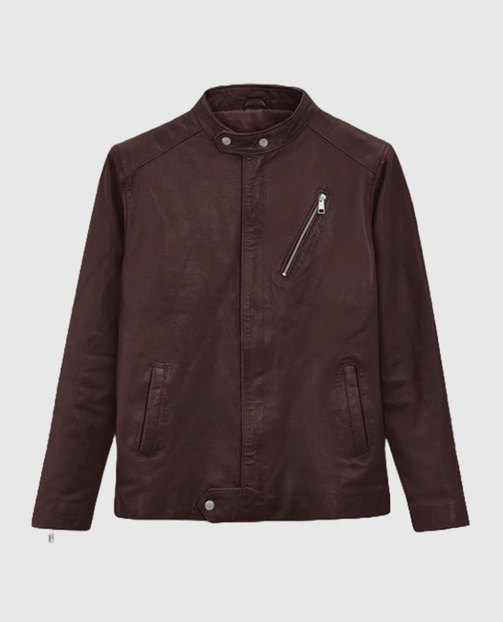 Men's Burgundy Biker Motorad Leather Jacket