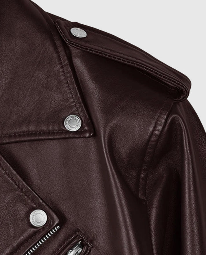 Joe Jonas Maroon Leather Jacket