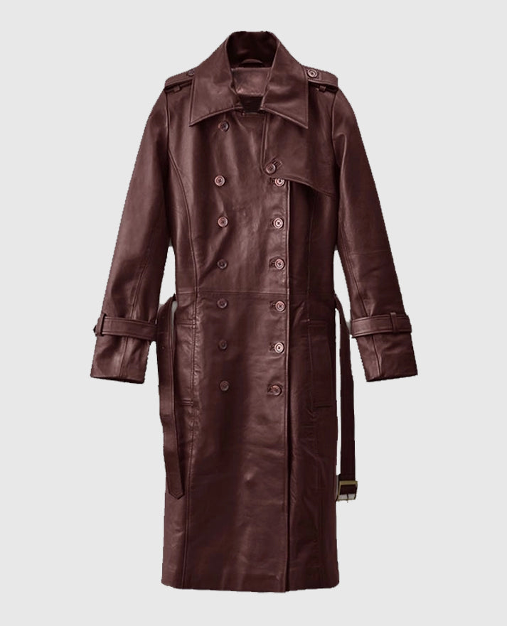 Women's Maroon Wax Halcon Soft Leather Trench Coat