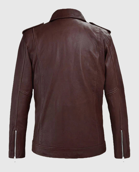 Biker Beast Burgundy Leather Jacket for Men