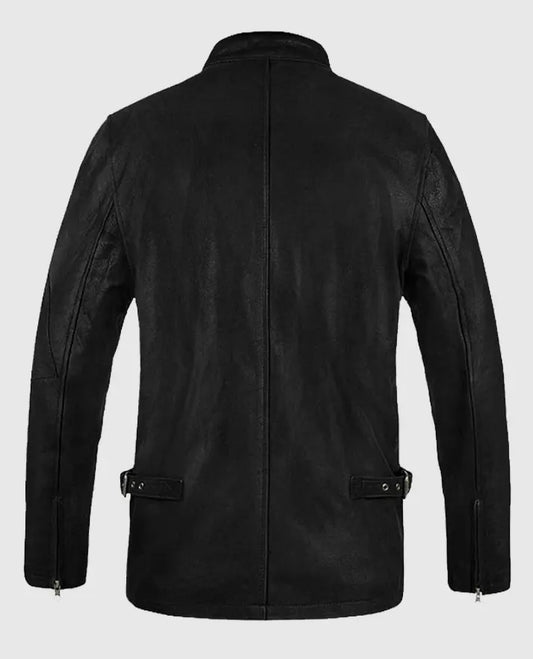 Black Racer Stripe Leather Jacket for Men