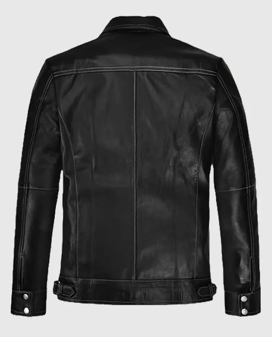 Black Slim Fit Leather Jacket for Men