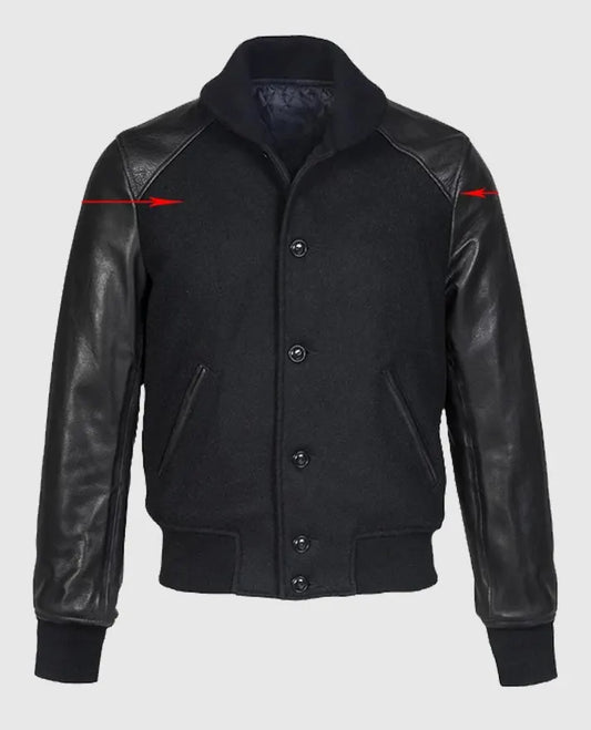 Black Varsity Leather Jacket for Men
