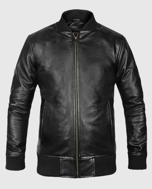 Dave Franco Black Leather Bomber Jacket