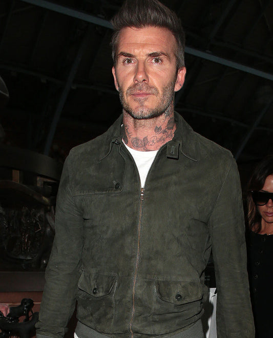 David Beckham Suede Leather Jacket in Green