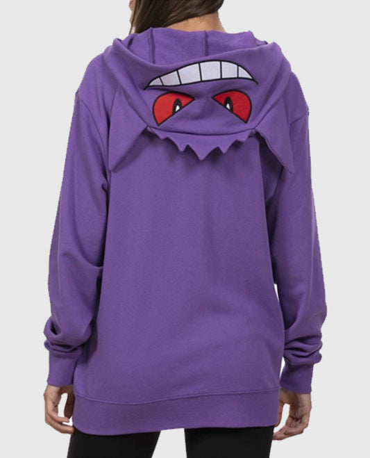 Gengar Themed French Terry Zip-Up Purple Hoodie