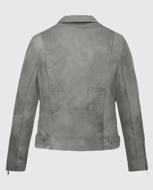 Gray Suede Biker Leather Jacket for Women