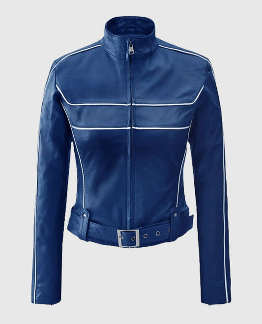 Jennifer Morrison Once Upon A Time Blue Biker Leather Jacket