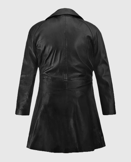 Kim Kardashian Leather Black Trench Coat
