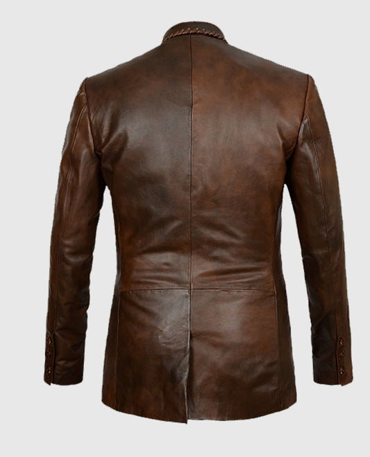 Medieval Spanish Brown Leather Blazer for Men