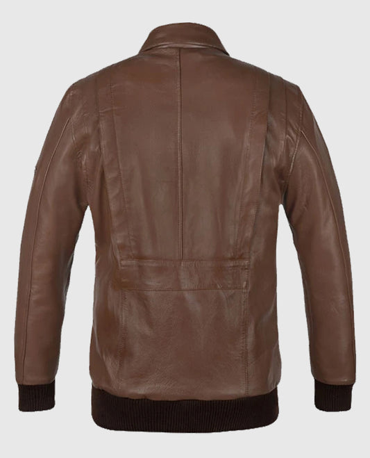 Mens Bomber Hunter Brown Leather Jacket