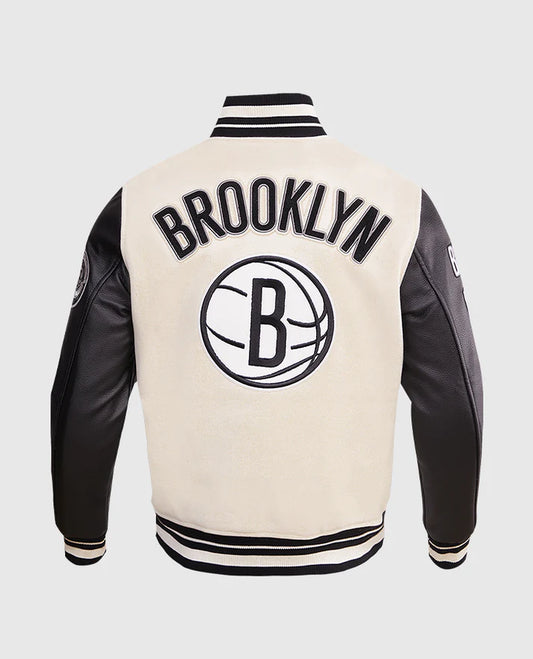 NBA Brooklyn Nets Mens Black/White Varsity Jacket