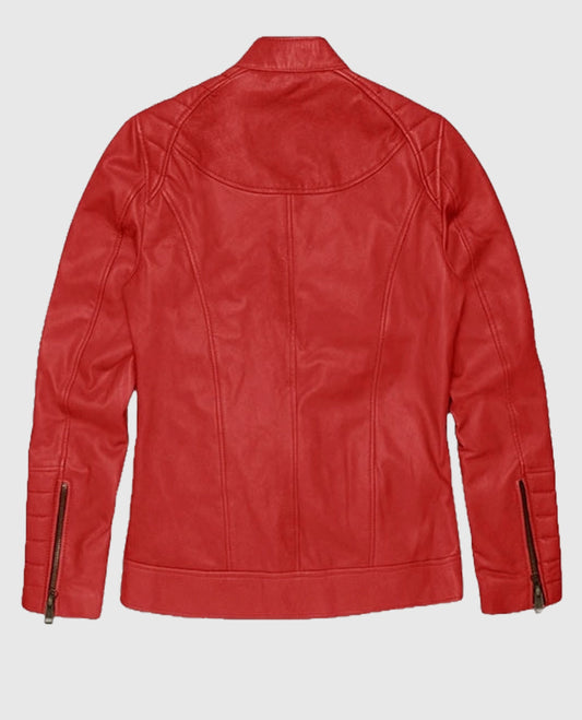 Red Cafe Racer Leather Jacket for Women