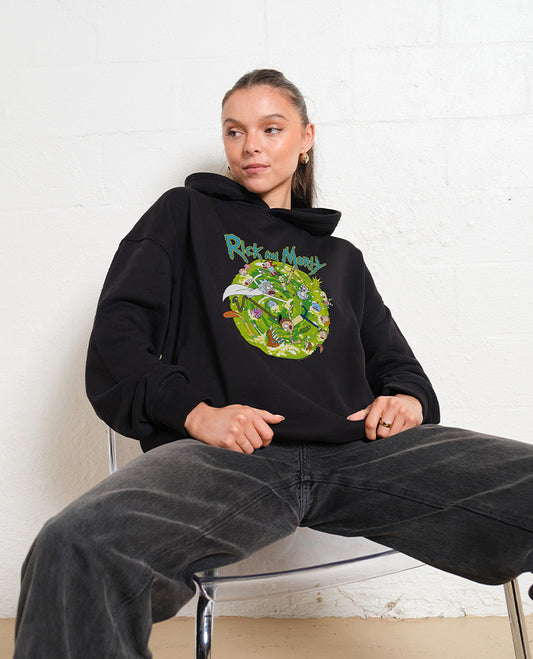Rick and Morty Portal Collage Brown Hoodie