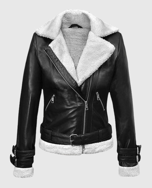 Rita Ora Leather Sherpa Jacket