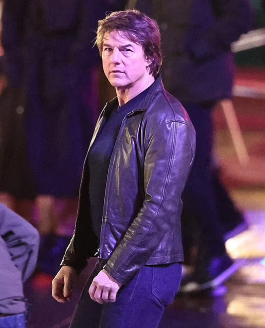 Tom Cruise Mission Impossible 8 Black Biker Leather Jacket