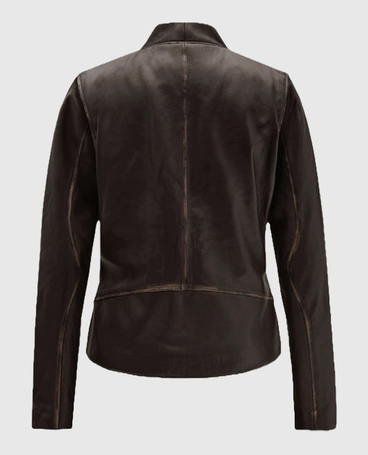 Womens Rubbed Leather Brown Jacket