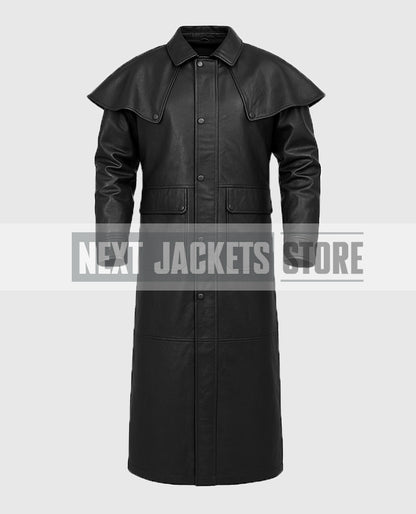 Men's Black Leather Duster With Cape