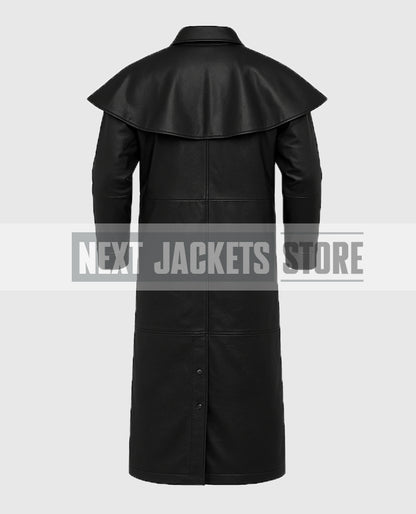 Men's Black Leather Duster With Cape