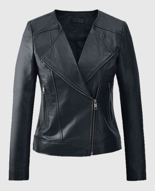 Women's Dark Blue Biker Leather Jacket