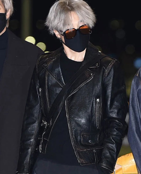 Jimin Black Biker Leather Jacket
