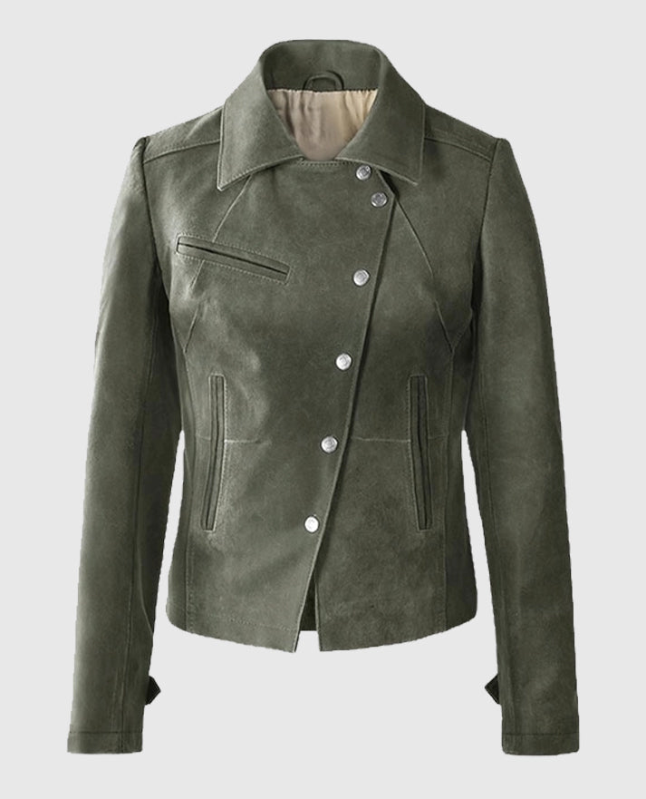 Women's Olive Suede Leather Jacket