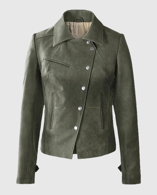 Women's Olive Suede Leather Jacket