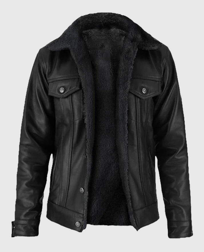 Shop Black Sherpa Leather Jacket for Men