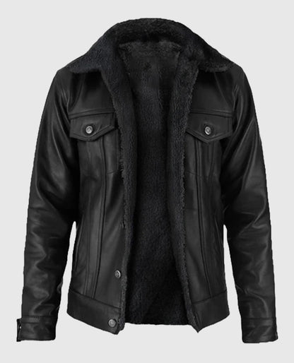 Shop Black Sherpa Leather Jacket for Men