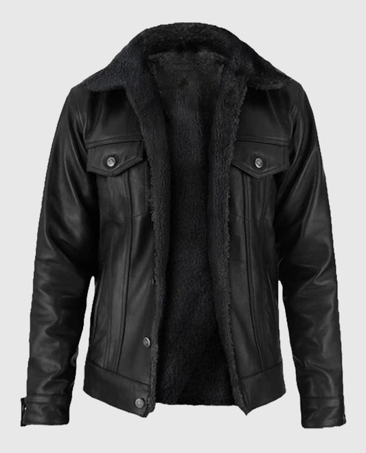 Shop Black Sherpa Leather Jacket for Men
