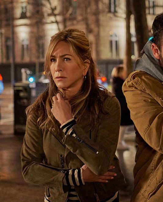 Murder Mystery 2 Jennifer Aniston Olive Suede Jacket