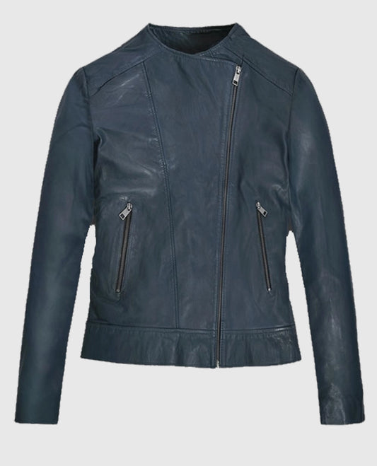 Women's Blue Washed & Wax Soft Winsor Leather Jacket