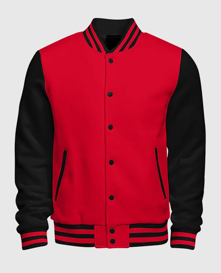 Casual Red and Black Varsity Jacket