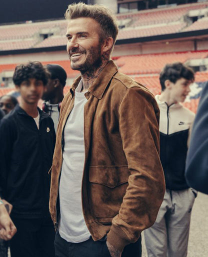 David Beckham Save Our Squad Suede Leather Jacket