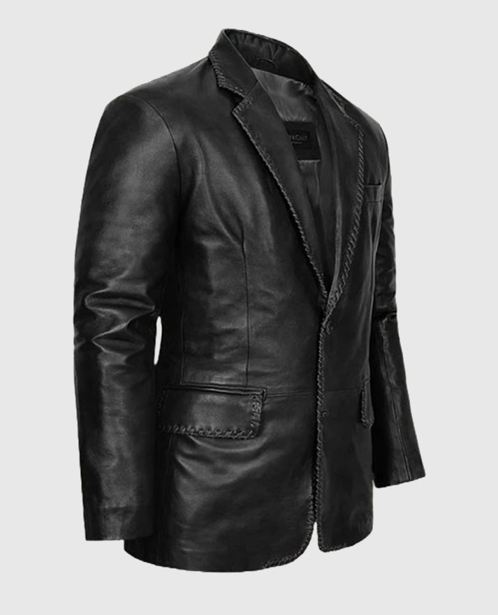 Men's Black Leather Medieval Blazer