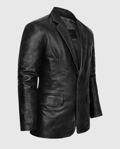 Men's Black Leather Medieval Blazer