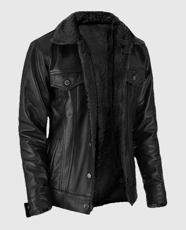 Men's Sherpa Leather Jacket in Black