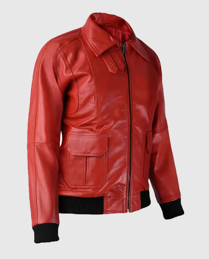 Men's Red Bomber Leather Jacket