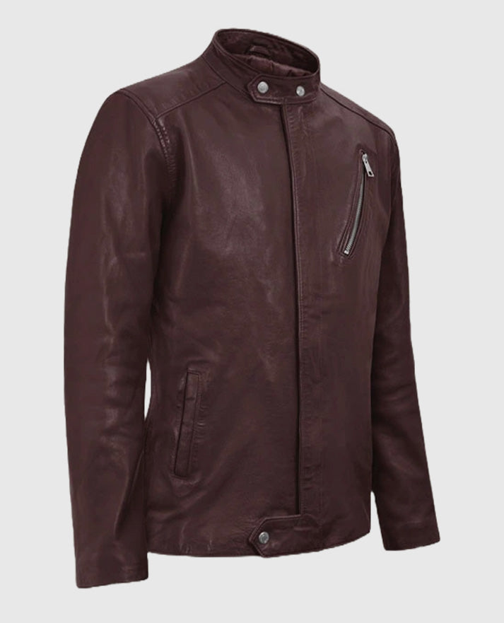 Men's Burgundy Biker Motorad Leather Jacket