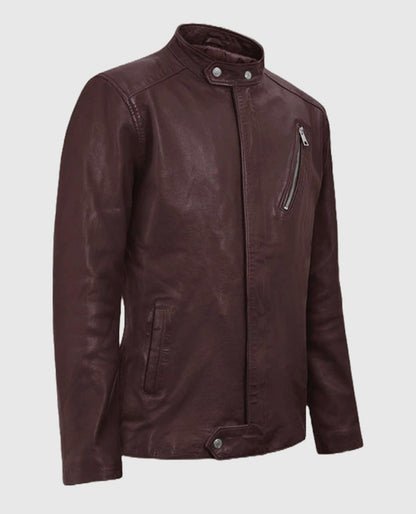 Men's Burgundy Biker Motorad Leather Jacket