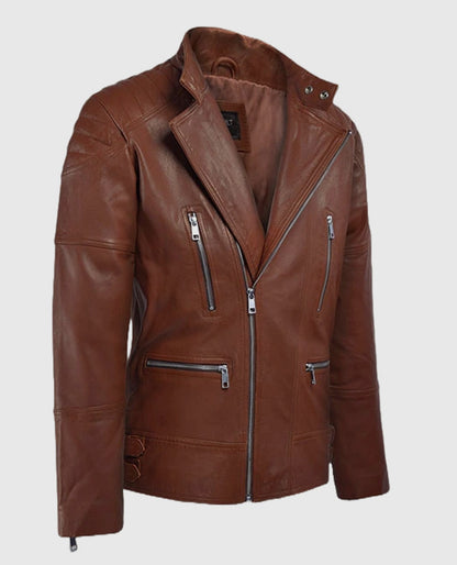 Men's Moto Shotgun Tan Leather Jacket