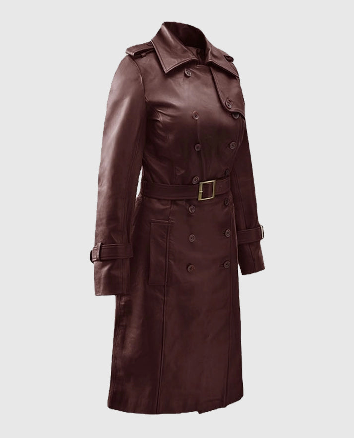 Women's Maroon Wax Halcon Soft Leather Trench Coat