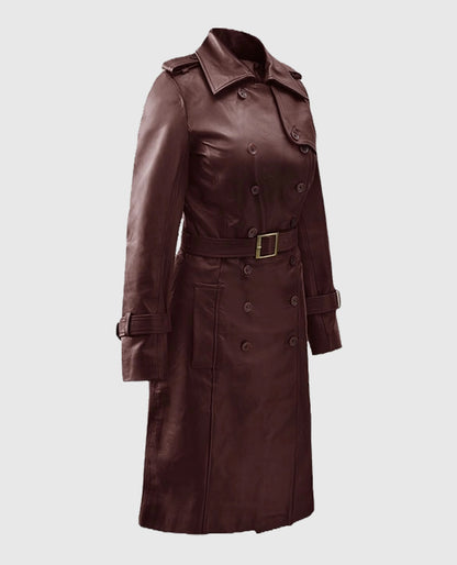 Women's Maroon Wax Halcon Soft Leather Trench Coat