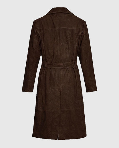 Women's Suede Alpine Dark Brown Leather Long Coat